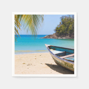 Serviette En Papier Belle plage tropicale avec bateau à rames