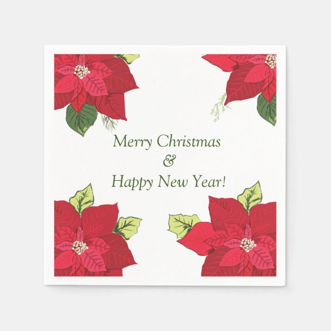 Serviette En Papier Belle Poinsettia Fleurs Personnalisées Noël (Devant)