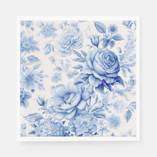 Serviette En Papier Belle Roses et Fleurs sauvages Bleus & Blancs