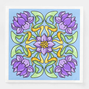 Serviette En Papier Belle tuile Art Nouveau avec fleurs violettes