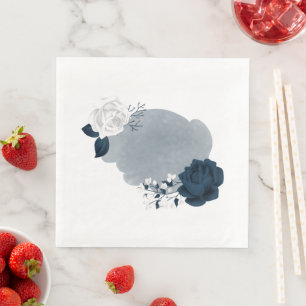 Serviette En Papier Belles fleurs blanches et marines
