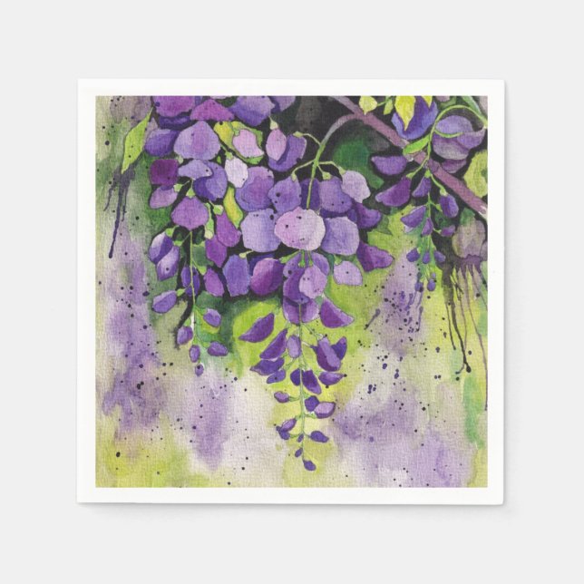 Serviette En Papier Belles Fleurs De Wisteria En Aquarelle (Devant)