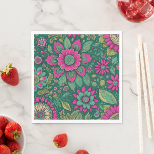 Serviette En Papier Belles fleurs Mandala Fleurs vert rose