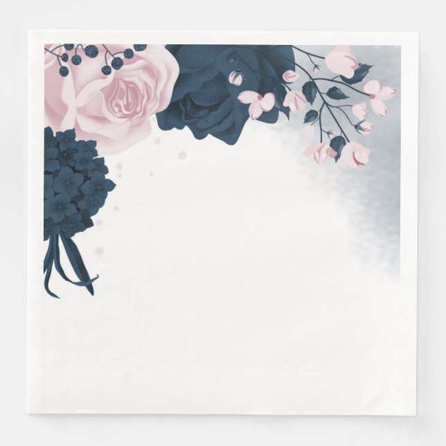 Serviette En Papier Belles fleurs roses et marines (Devant)