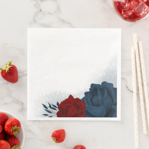 Serviette En Papier Belles fleurs rouges et marines botaniques