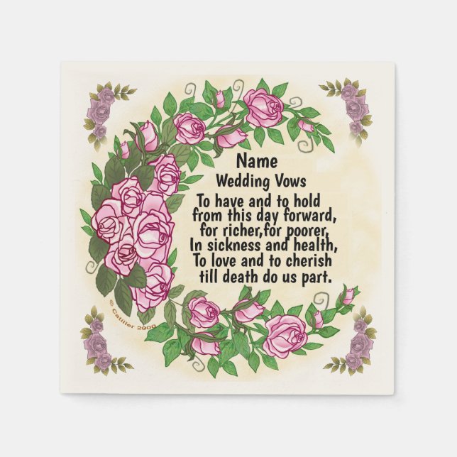 Serviette En Papier Belles serviettes Mariage Roses Vows (Devant)