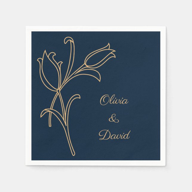 Serviette En Papier Belles tulipes Art Déco en or (Devant)