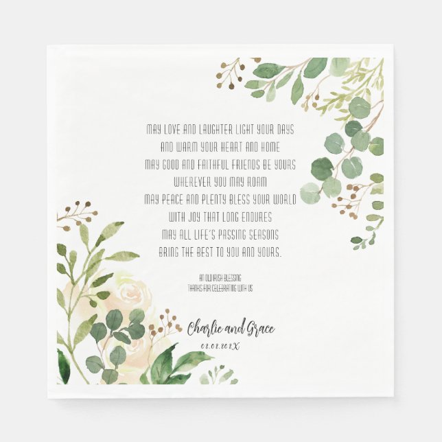 Serviette En Papier Bénédiction irlandaise ancienne et verdure Mariage (Devant)