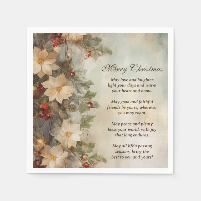 Serviette En Papier Bénédiction irlandaise de Noël | Jolies fleurs d'h (Devant)