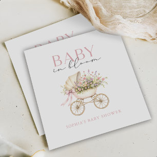 Serviette En Papier Berceau Bébé Fille Fête Prénatale Fleurs Pastel