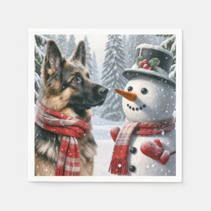 Serviette En Papier Berger Allemand Avec Snowman De Noël