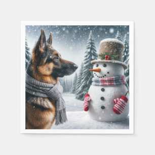 Serviette En Papier Berger Allemand Avec Snowman De Vacances