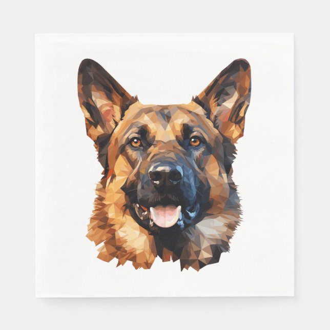 Serviette En Papier Berger allemand cool en polygone de style classiqu (Devant)