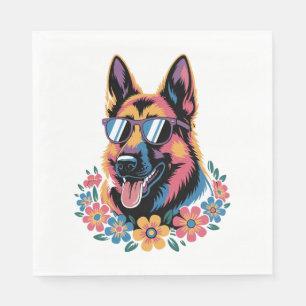 Serviette En Papier Berger allemand néon avec lunettes de soleil