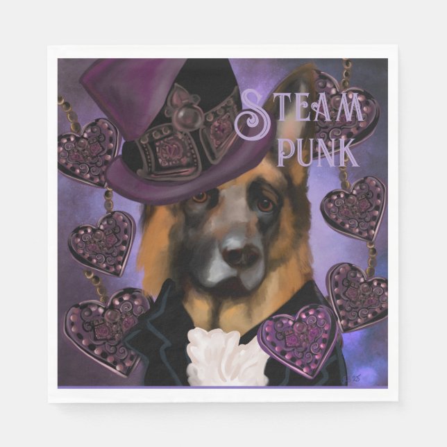 Serviette En Papier Berger allemand Steampunk (Devant)