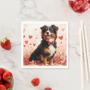 Serviette En Papier Berger australien avec Rose - Saint Valentin