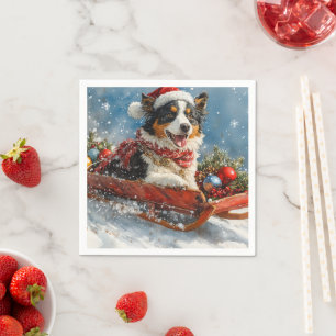 Serviette En Papier Berger Australien en Traîneau Noël