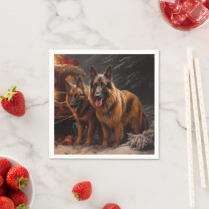 Serviette En Papier Berger Belge Traîneau de Neige Décor de Noël