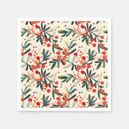 Serviette En Papier Berries de Noël Rouge moderne