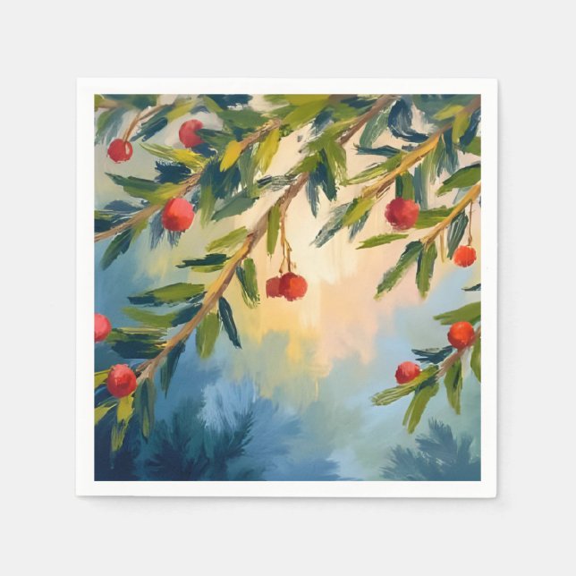 Serviette En Papier Berries d'hiver et verdure | Fête (Devant)