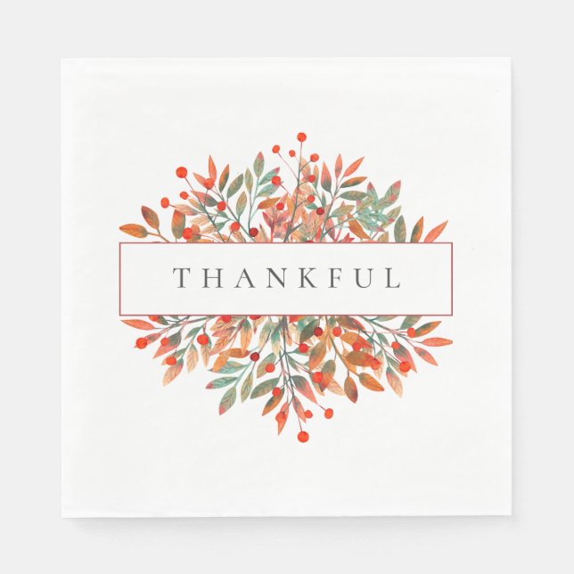 Serviette En Papier Berries rouges et feuilles automnales Personnalisa (Devant)