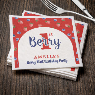 Serviette En Papier Berry 1er Anniversaire Fraise Blueberry Red