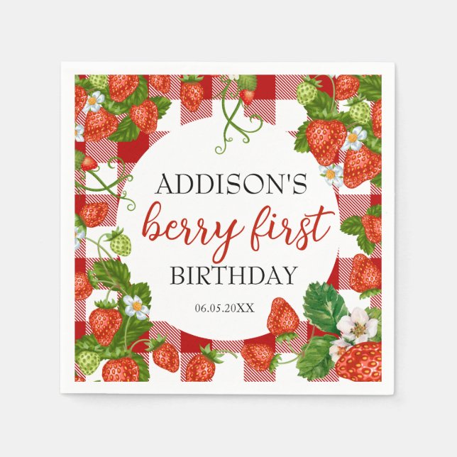 Serviette En Papier Berry aux fraises mignonnes Premier 1er anniversai (Devant)