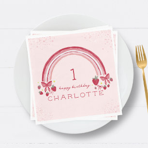 Serviette En Papier Berry First Birday Rainbow Strawberry Bows