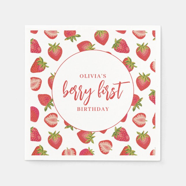 Serviette En Papier Berry First Birthday Girls fraise (Devant)