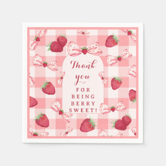 Serviette En Papier Berry First Birthday Red Gingham Strawberry Bows