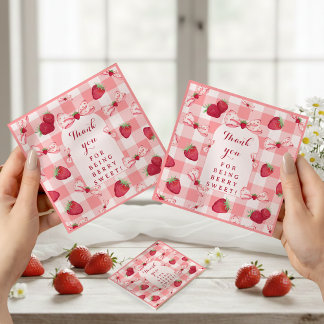 Serviette En Papier Berry First Birthday Red Gingham Strawberry Bows