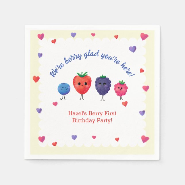Serviette En Papier Berry First Birthday Strawberry, Blueberry et plus (Devant)