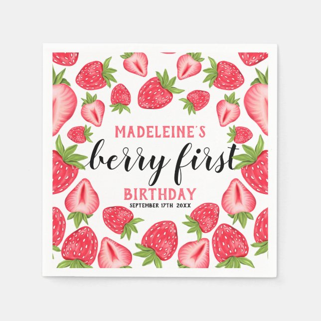 Serviette En Papier Berry First Strawberry 1er fête d'anniversaire Per (Devant)