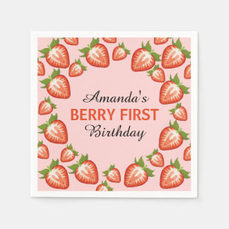 Serviette En Papier Berry premier anniversaire Berry Girl rose fraise