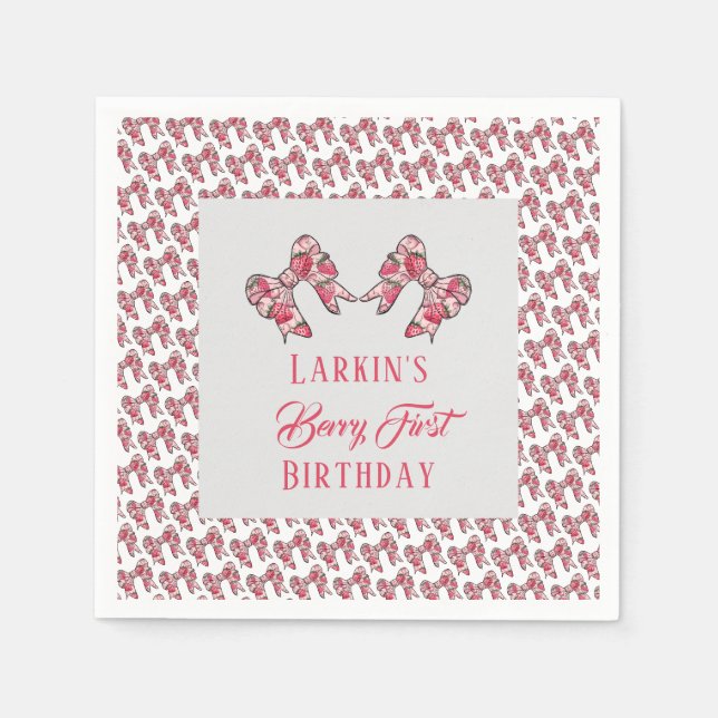 Serviette En Papier Berry premier anniversaire de fraise Bow rose (Devant)