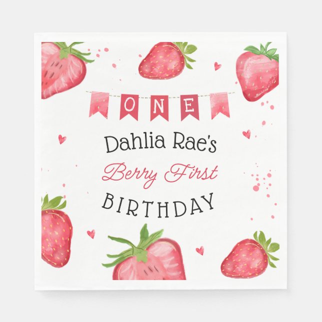 Serviette En Papier Berry Premier anniversaire fraise (Devant)