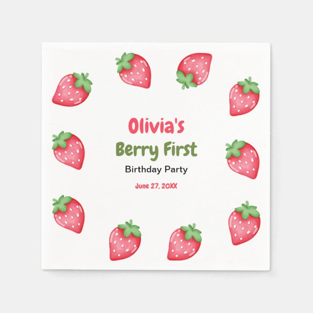 Serviette En Papier Berry Premier anniversaire fraise 1er anniversaire (Devant)