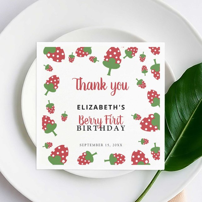 Serviette En Papier Berry Premier anniversaire mignon Fille fraise sur (Créateur téléchargé)