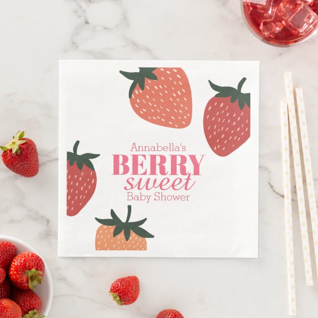 Serviette En Papier Berry rose fraise Baby shower doux (En situation)