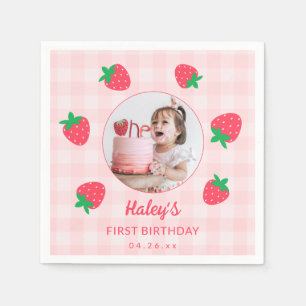 Serviette En Papier Berry rose fraise Premier bébé Photo Anniversaire