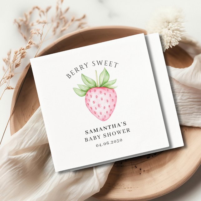 Serviette En Papier Berry Sweet Aquarelle Fraise Baby shower fille (Créateur téléchargé)