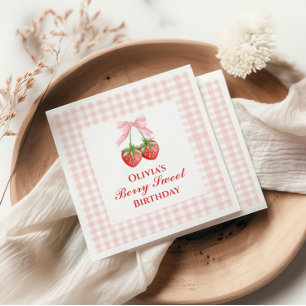 Serviette En Papier Berry Sweet fraise anniversaire Pink Bow En vichy