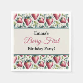 Serviette En Papier Berry Sweet Pastel Nom de fraise Anniversaire