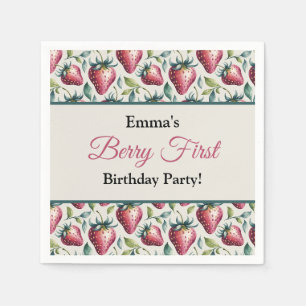 Serviette En Papier Berry Sweet Pastel Nom de fraise Anniversaire