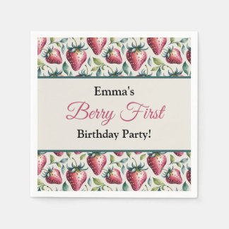 Serviette En Papier Berry Sweet Pastel Nom de fraise Anniversaire