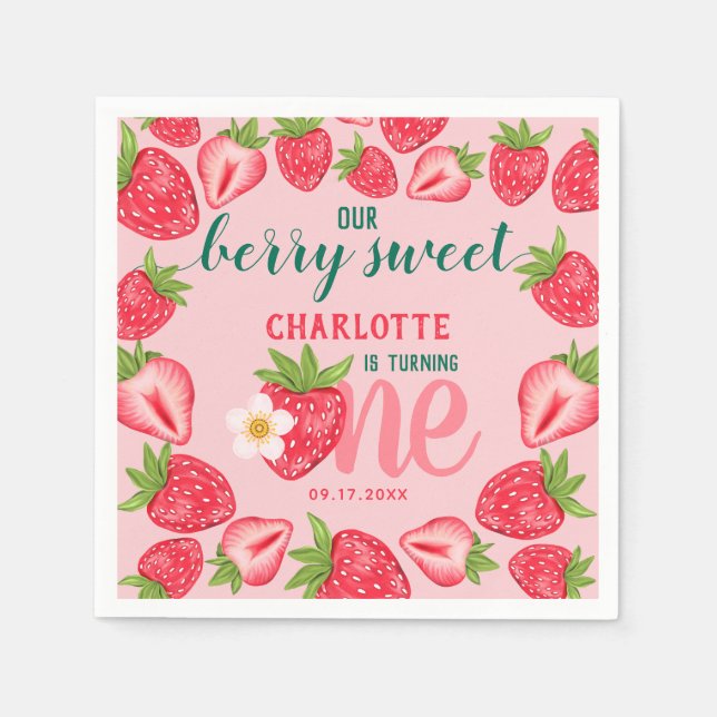 Serviette En Papier Berry Sweet Strawberry Baby 1er anniversaire fête (Devant)
