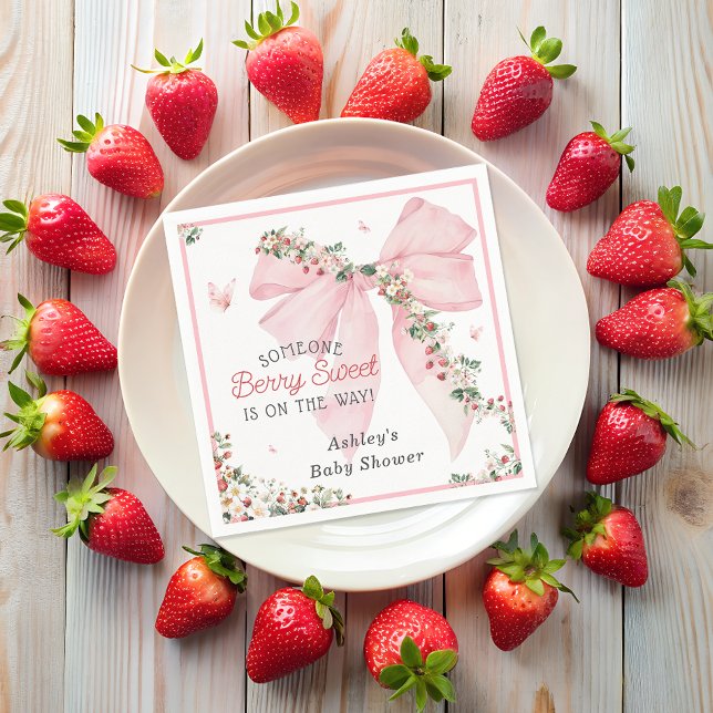 Serviette En Papier Berry Sweet Strawberry Bow Baby shower Floral (Créateur téléchargé)