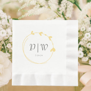 Serviette En Papier Beurre Jaune Simple Coeur Wreath Monogramme Mariag