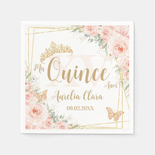 Serviette En Papier Beurre rose floral bleu Quinceanera XV