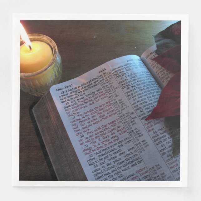 Serviette En Papier Bible & Bougie Blanc Standard Dîner Papier Napkin (Devant)